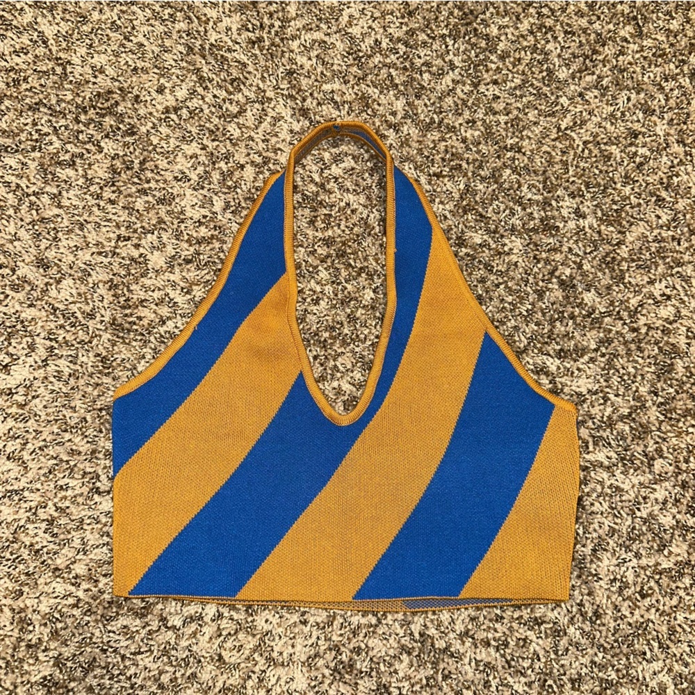 Blue/Gold Halter Cropped top - Small